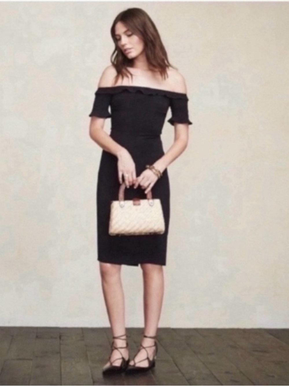 Reformation Black Off-Shoulder Midi Dress - Picture 10 of 11